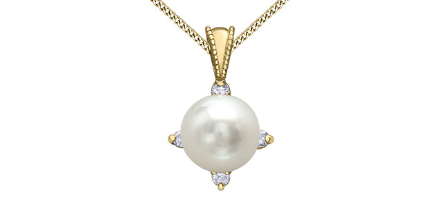 Pearl pendant with gold chain on a white background