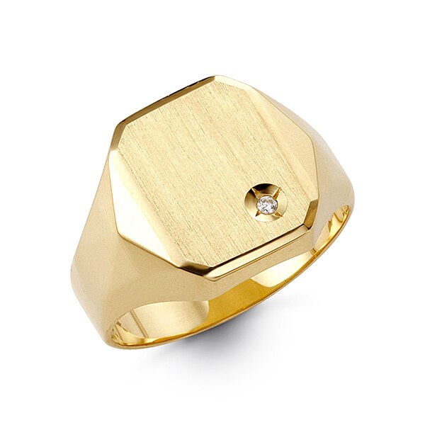 Gold ring with a diamond on a white background