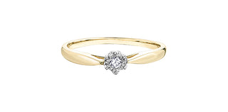 Gold ring with a diamond on a white background