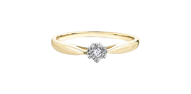 Gold ring with a diamond on a white background