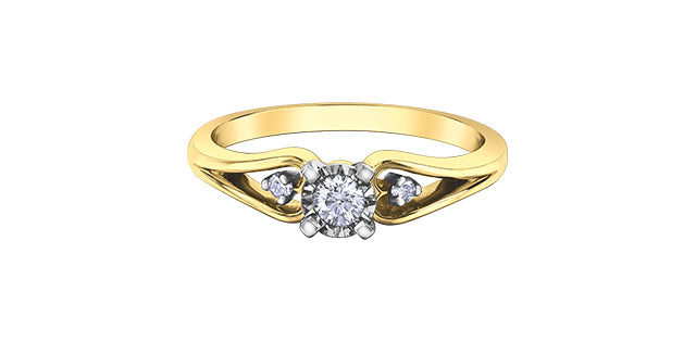 Gold ring with a diamond on a white background