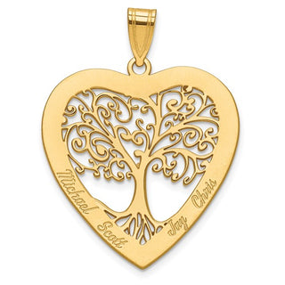 Colgante de corazón de árbol genealógico pulido (hasta 4 nombres) 