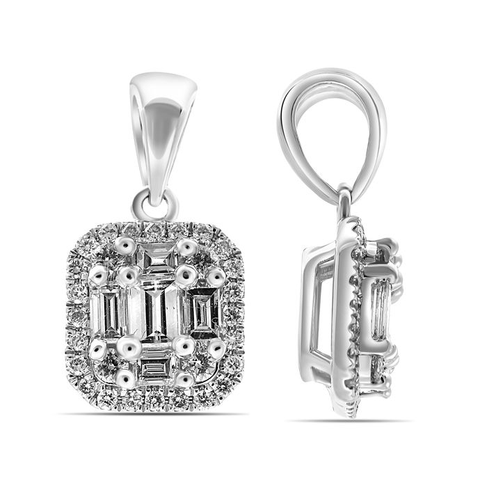 Diamond pendant with intricate design on a white background