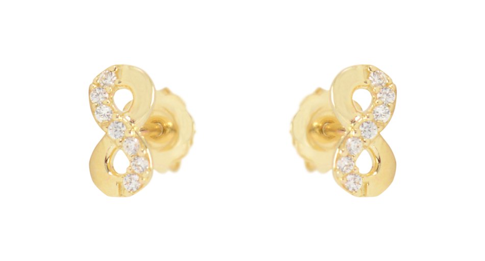 10K Yellow Gold Cubic Zirconia Infinity Stud Earrings with Screw Backs - 7mm x 3mm
