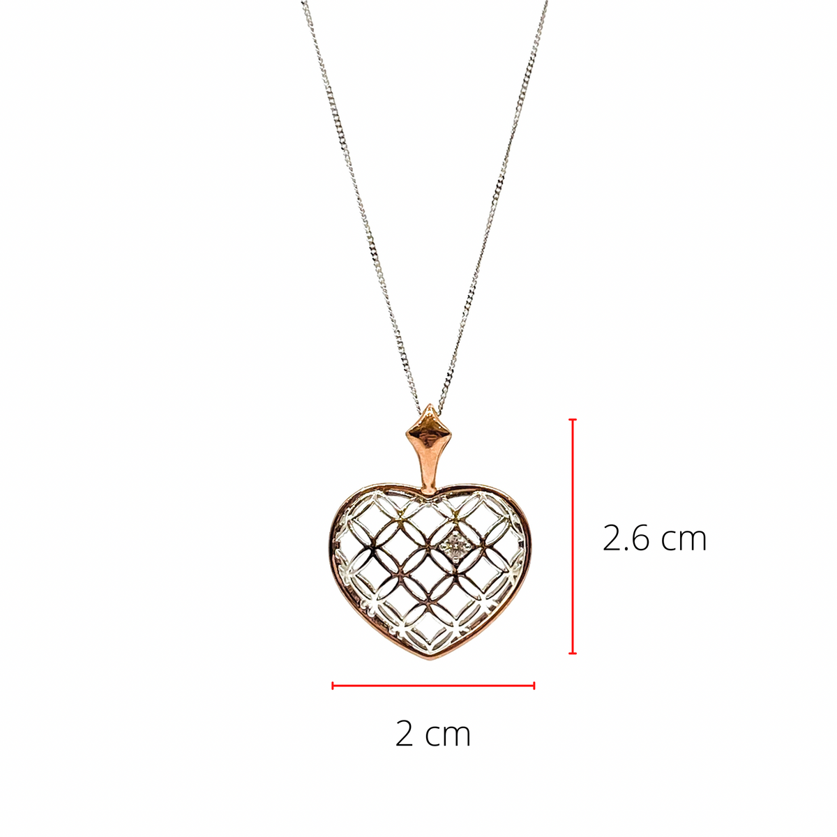 Collar con forma de corazón de diamantes canadienses de 0,142 quilates en oro blanco y rosa de 10 quilates, 18&quot;