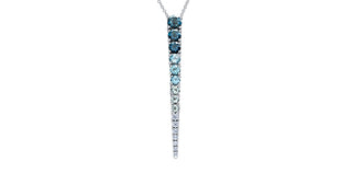 Diamond necklace with blue and white gemstones on a white background