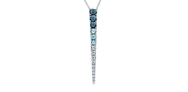 Diamond necklace with blue and white gemstones on a white background