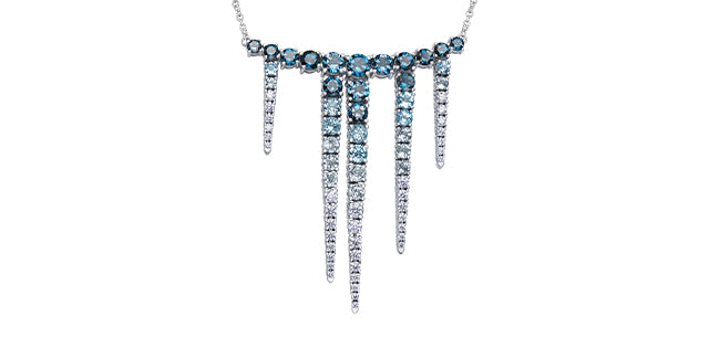 Necklace with blue gemstones and white stones on a white background