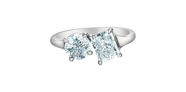 14K Gold 2.00cttw Lab Grown Radiant Cut and Round Brilliant Cut Diamond Ring