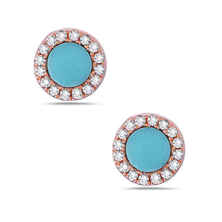 Pendientes de oro rosa de 14 quilates con turquesa de 0,12 quilates y diamantes de 0,09 quilates