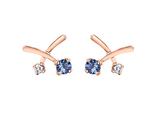 14K Rose & White Gold Tanzanite & 0.04cttw Canadian Diamond Earrings