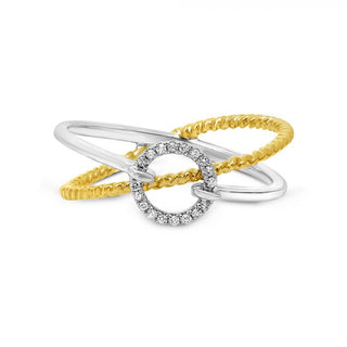 Three gold and silver rings stacked on a white background