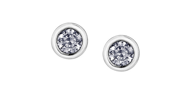 14K White Gold 0.10cttw Canadian Diamond Bezel Set Earrings