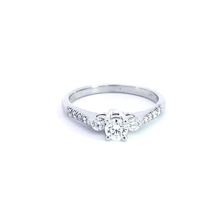 Anillo de compromiso de diamantes redondos de talla brillante de 0,42 quilates en oro blanco de 14 quilates