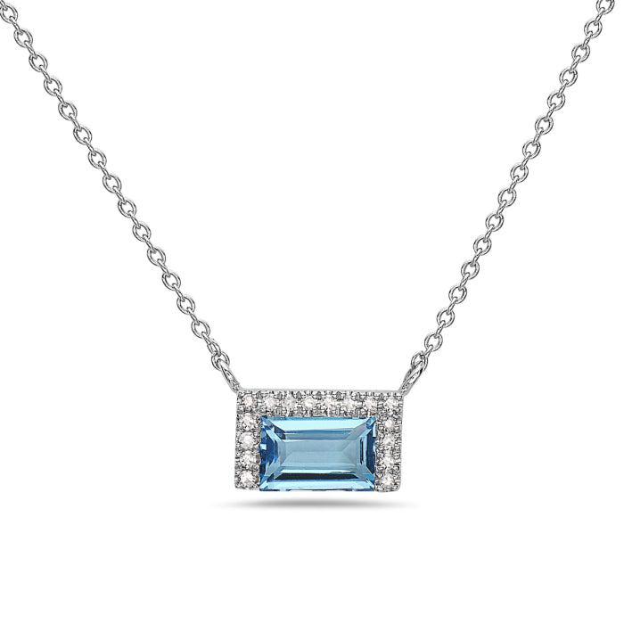 Necklace with a blue gemstone pendant on a white background