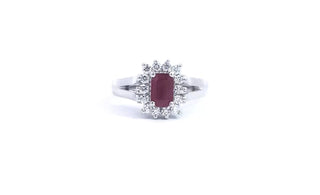 Anillo de oro blanco de 14 quilates con rubí de 0,70 quilates y diamantes de 0,30 quilates - Talla 7
