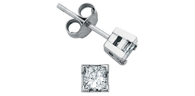 14K White Gold 0.77cttw Princess Cut Canadian Diamond Earrings with Butterfly Backs