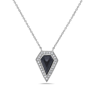 Necklace with a black gemstone pendant on a white background
