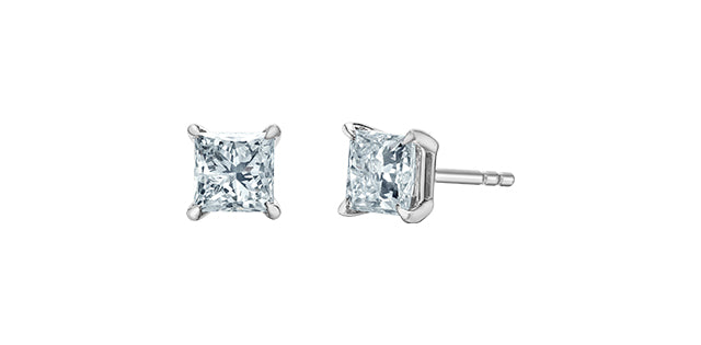 Pair of diamond stud earrings on a white background
