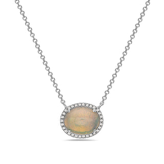Necklace with a pendant featuring an opal stone on a white background