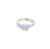 A 14K white gold engagement ring with a round brilliant cut diamond centerpiece, surrounded by smaller white diamonds set in a band.