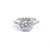 A 14K white gold diamond halo engagement ring with multiple smaller diamonds set around the band.