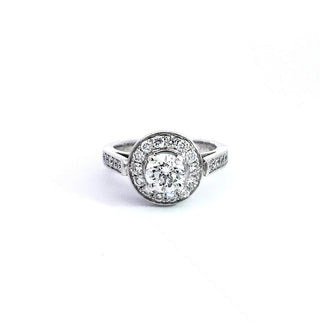 Anillo de compromiso con halo de diamantes de 1,59 quilates en oro blanco de 14 quilates, talla 6,5