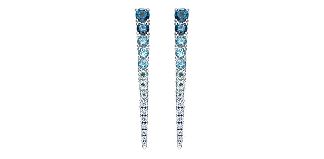 Aretes colgantes de oro blanco de 14 quilates con topacio azul y diamantes canadienses