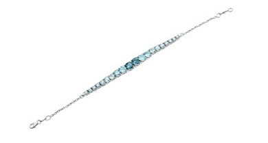 Silver bracelet with blue gemstones on a white background