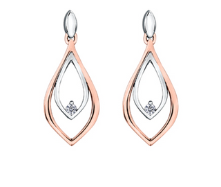 Pendientes colgantes de diamantes canadienses de 0,04 quilates en oro blanco y rosa de 14 quilates