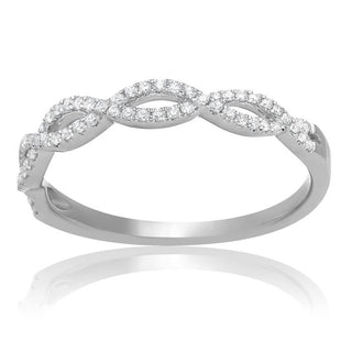 Silver ring with diamond accents on a white background