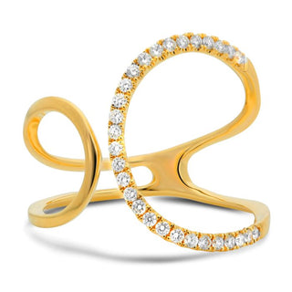 Gold ring with diamond accents on a white background