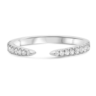 Silver ring with small diamonds on a white background