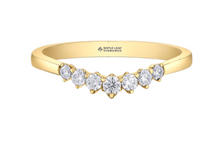 Gold ring with diamonds on a white background