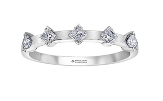 Silver ring with diamonds on a white background