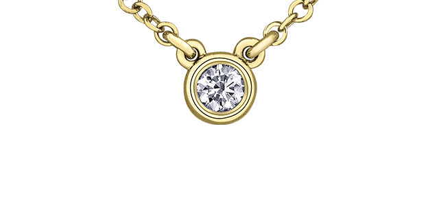 Gold necklace with a diamond pendant on a white background