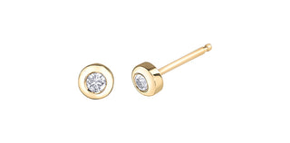 Gold earrings with clear gemstones on a white background
