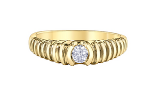 Gold ring with a diamond on a white background