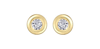 Aretes con engaste de bisel de diamantes canadienses de 0,30 quilates en oro amarillo de 14 quilates