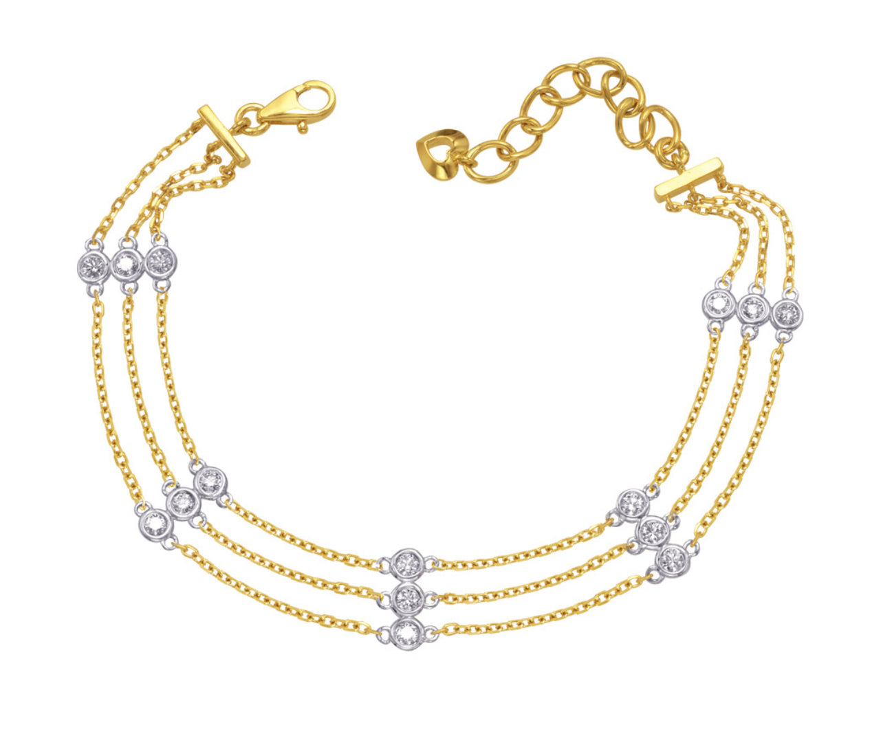 Gold bracelet with diamond accents on a white background