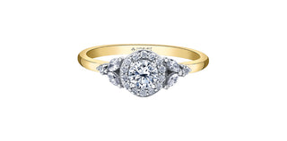 Gold ring with a diamond on a white background