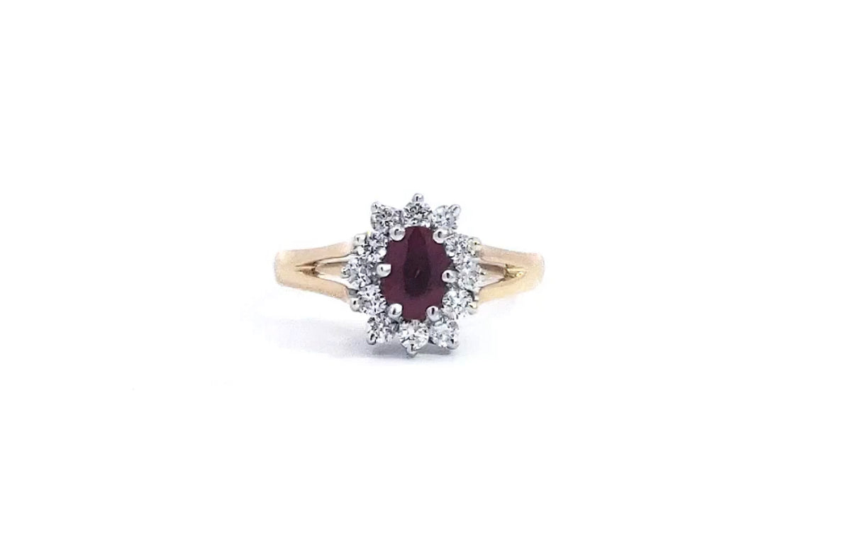 Anillo de oro amarillo de 14 quilates con rubí de 0,65 quilates y diamantes de 0,40 quilates - Talla 7
