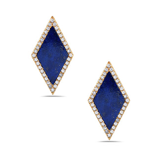 Aretes de oro amarillo de 14 quilates con lapislázuli de 1,26 quilates y halo de diamantes de 0,18 quilates