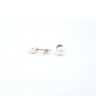 Pair of pearl stud earrings on a white background