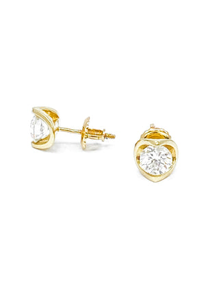 14K Yellow Gold 0.40 cttw Canadian Diamond Mezza Luna Earrings with Screw Backs