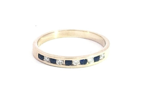 Anillo de diamantes y zafiro en oro amarillo de 14 quilates - Talla 6