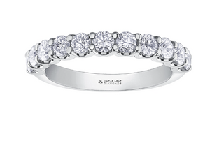 Diamond ring with 'Maple Leaf Diamonds' engraving on a white background