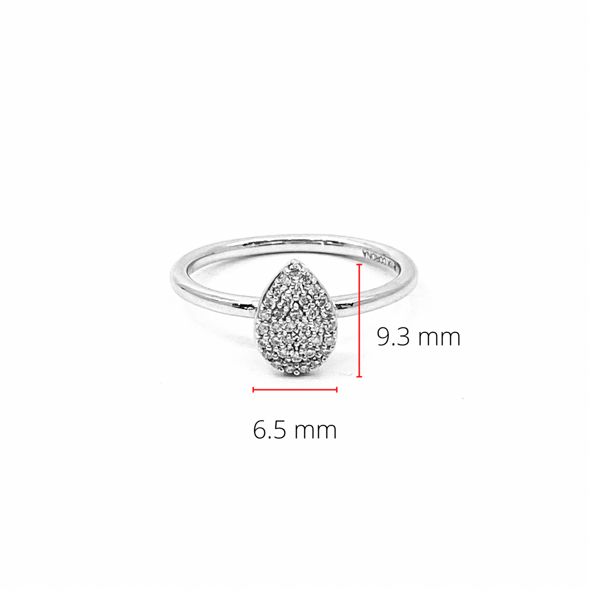 10K White Gold 0.15cttw Pave Pear Shape Diamond Engagement Ring, size 6.5