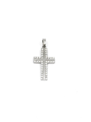 Cruz de circonita cúbica de oro blanco de 10 quilates: 21 mm x 13 mm