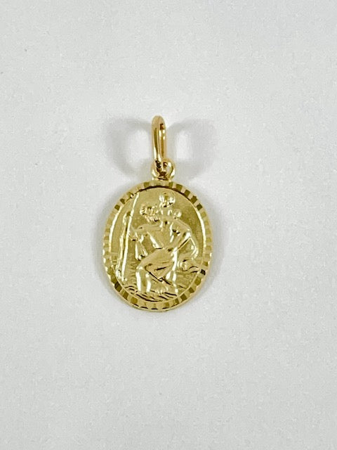 10K Yellow Gold Oval St. Christopher&#39;s 3D Charm -  15mm x 11mm